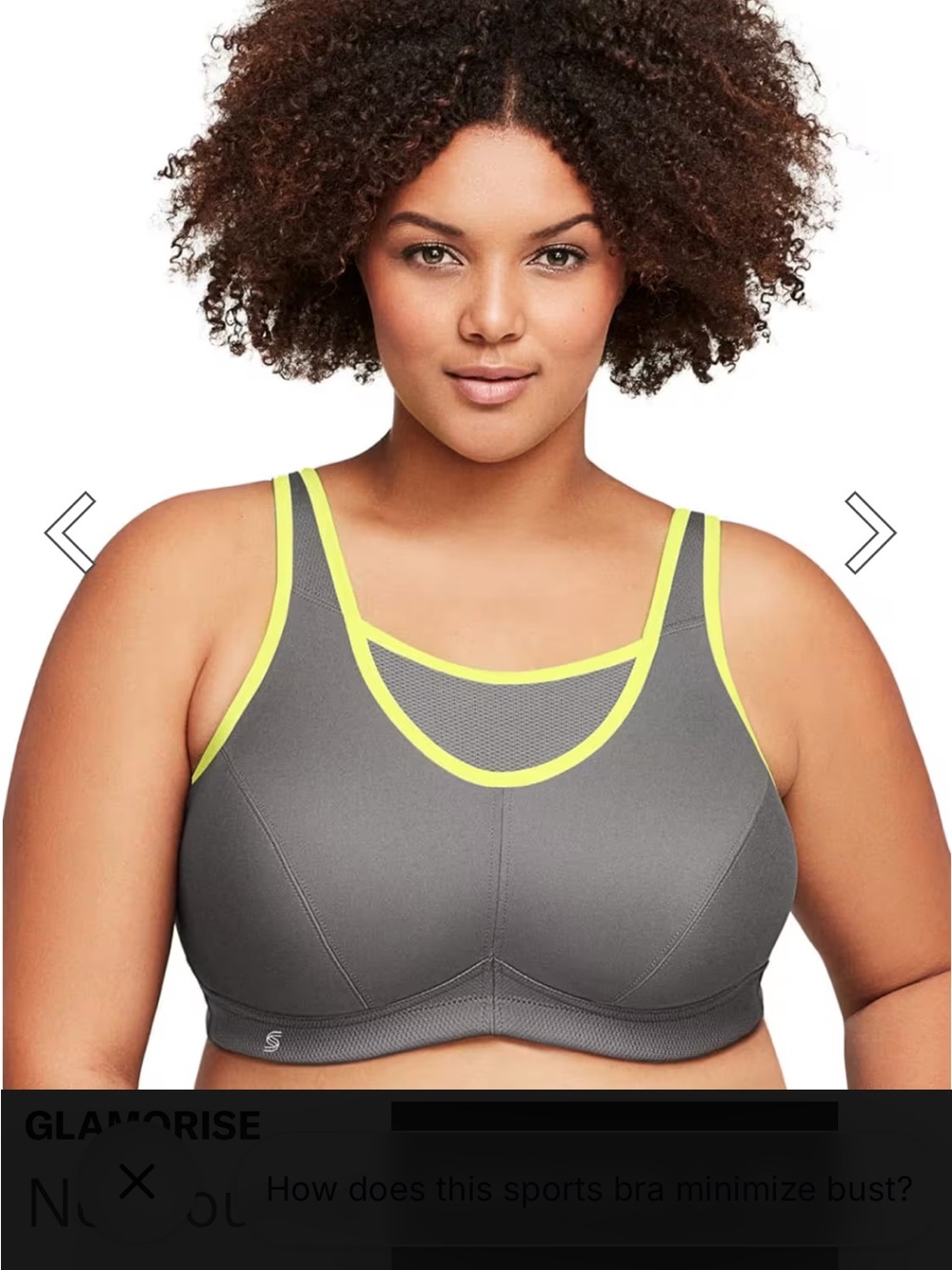 Glamorise Charcoal Sports Bra with Lime Accent